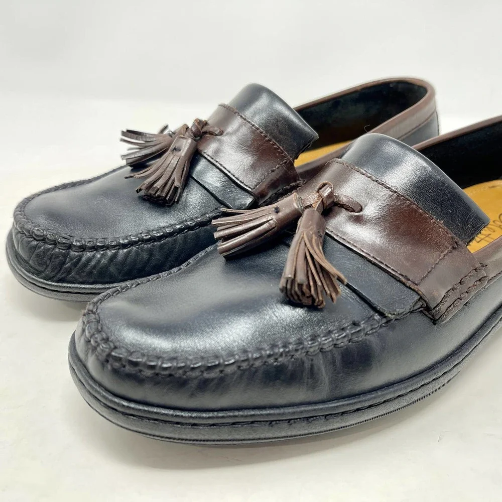 Cole Haan Mens Sz 8 M Loafer Black Brown Tassle Driving‎ Leather S1009-1373